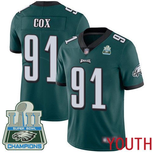 Youth Philadelphia Eagles #91 Fletcher Cox Midnight Green Team Color Vapor Untouchable NFL Jersey Limited Player 100th